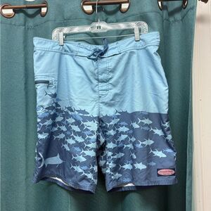 Vineyard Vines Swim Trunk Light and Dark Blue Fish Design, Size Large/36